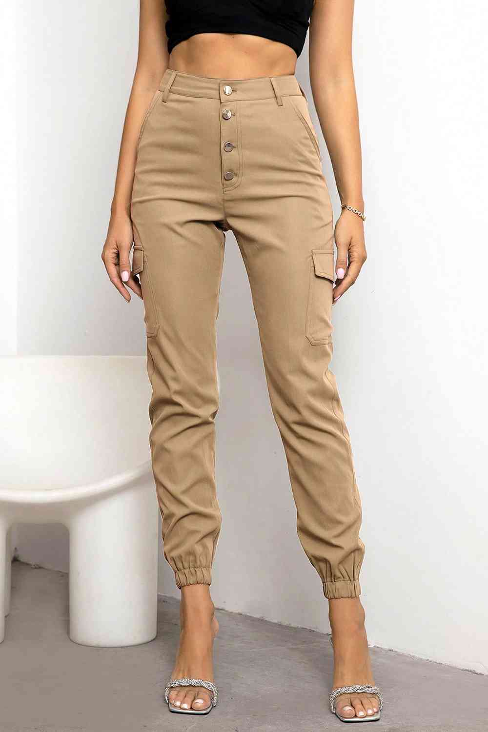 Button Fly Cargo Pants - Black or Tan - In Style Chics Boutique