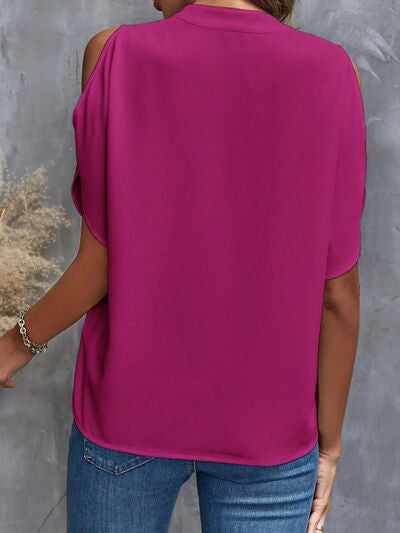 Notched Cold Shoulder Blouse - More Colors! - In Style Chics Boutique LLC