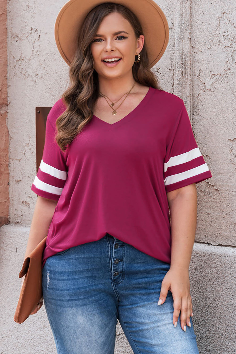 Plus Size Striped V-Neck Tee Shirt More Colors! - In Style Chics Boutique LLC