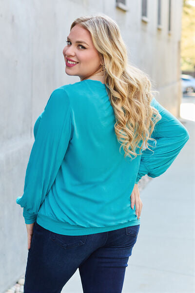 Basic Bae Full Size V-Neck Lantern Sleeve Blouse - More Colors! - In Style Chics Boutique LLC