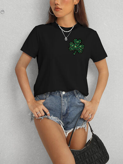 Lucky Clover Round Neck Short Sleeve T-Shirt - In Style Chics Boutique LLC