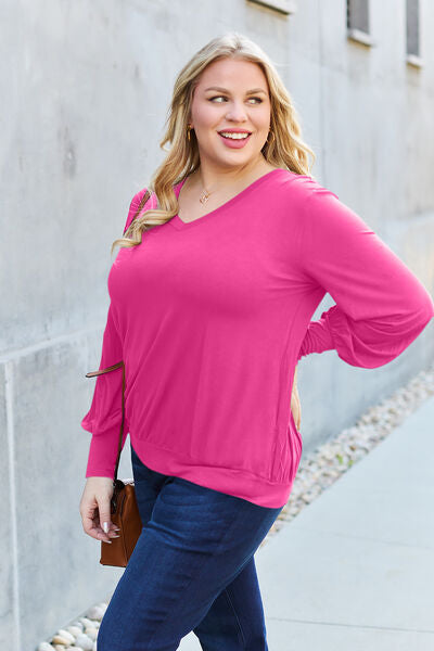 Basic Bae Full Size V-Neck Lantern Sleeve Blouse - More Colors! - In Style Chics Boutique LLC