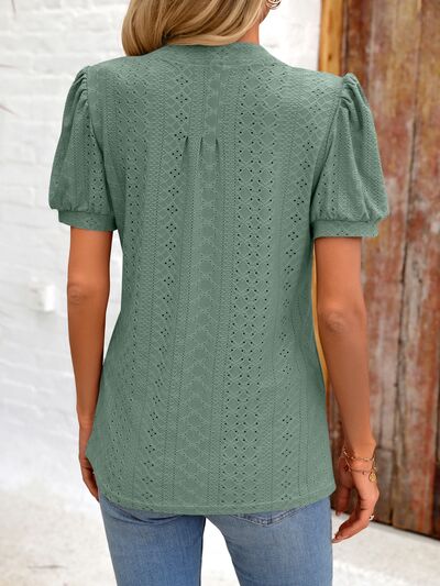 Eyelet Notched Puff Sleeve T-Shirt More Colors! - In Style Chics Boutique LLC