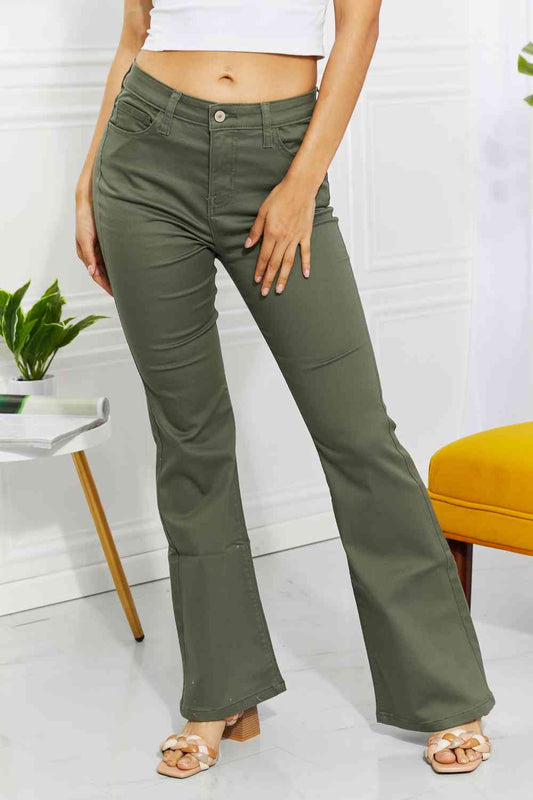 Zenana Clementine Full Size High-Rise Bootcut Jeans in Olive - In Style Chics Boutique LLC