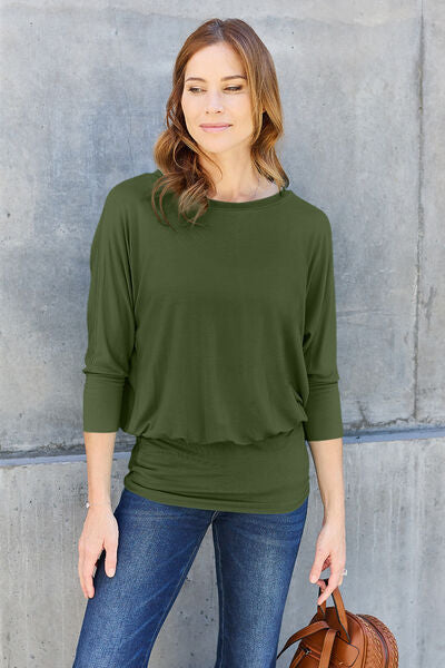 Basic Bae Full Size Round Neck Batwing Sleeve Blouse - More Colors! - In Style Chics Boutique LLC