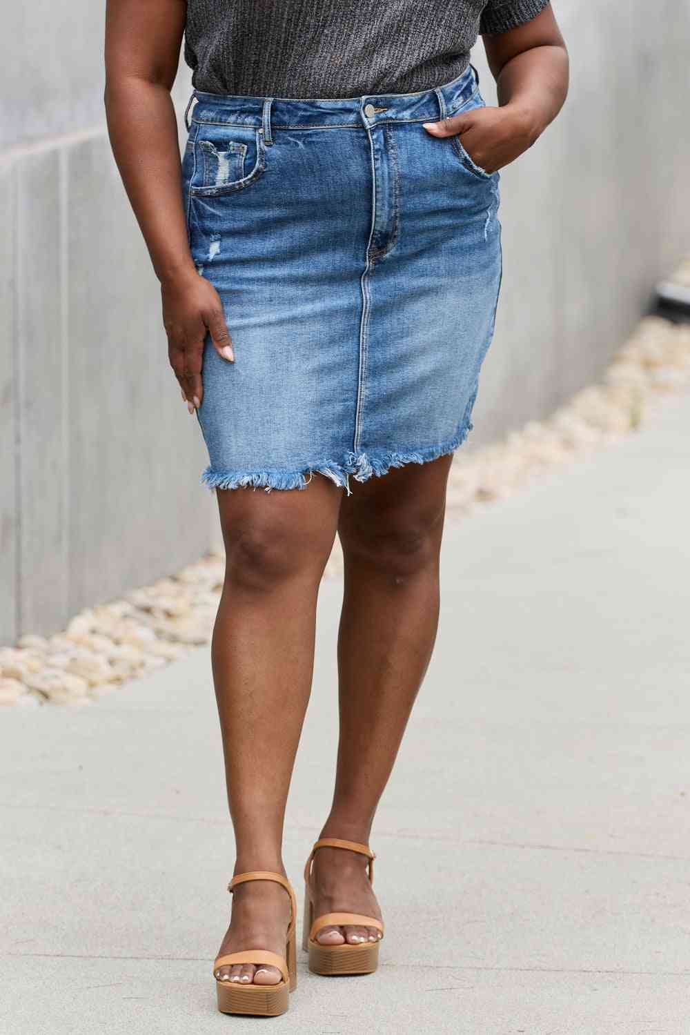 RISEN Amelia Full Size Denim Mini Skirt - In Style Chics Boutique LLC