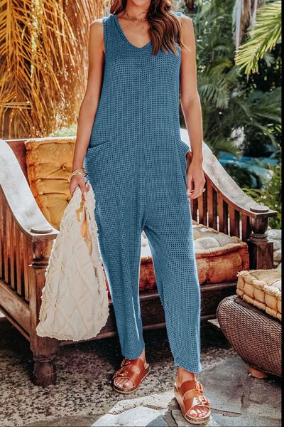 Double Take Full Size Sleeveless Straight Jumpsuit - Sky Blue or Black - In Style Chics Boutique LLC