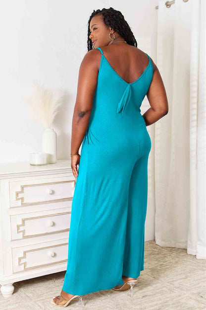 Double Take Full Size Soft Rayon Spaghetti Strap Tied Wide Leg Jumpsuit - More Colors! - In Style Chics Boutique LLC