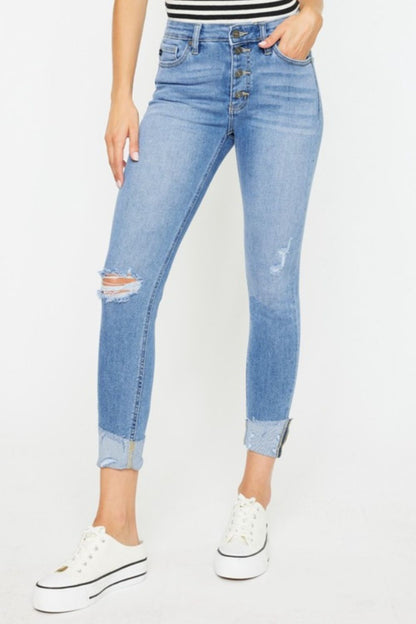 Kancan Distressed Cat's Whiskers Button Fly Jeans - In Style Chics Boutique LLC