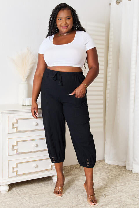 Double Take Decorative Button Cropped Pants - In Style Chics Boutique LLC