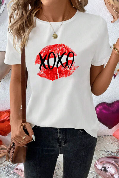 XOXO Lip Graphic Round Neck T-Shirt - In Style Chics Boutique LLC