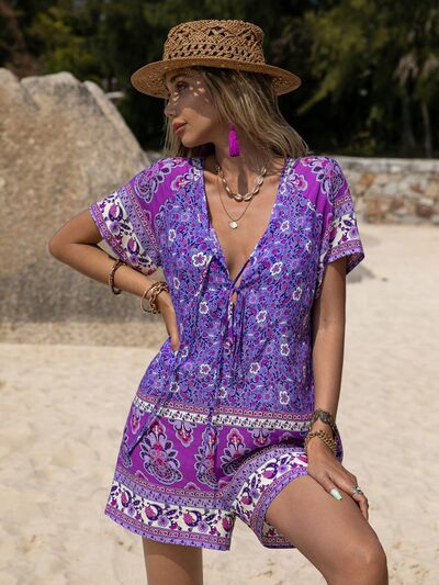 Tied Printed Short Sleeve Romper More Colors! - In Style Chics Boutique LLC