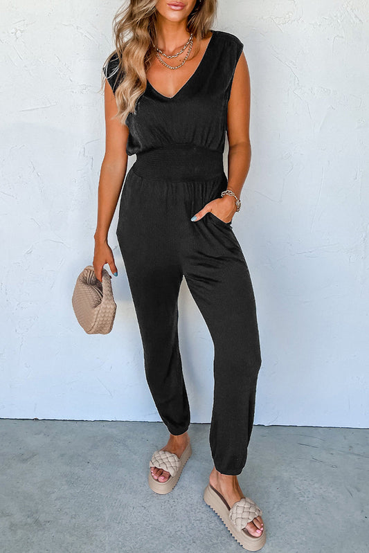 V-Neck Wide Strap Pocketed Jumpsuit - In Style Chics Boutique LLC