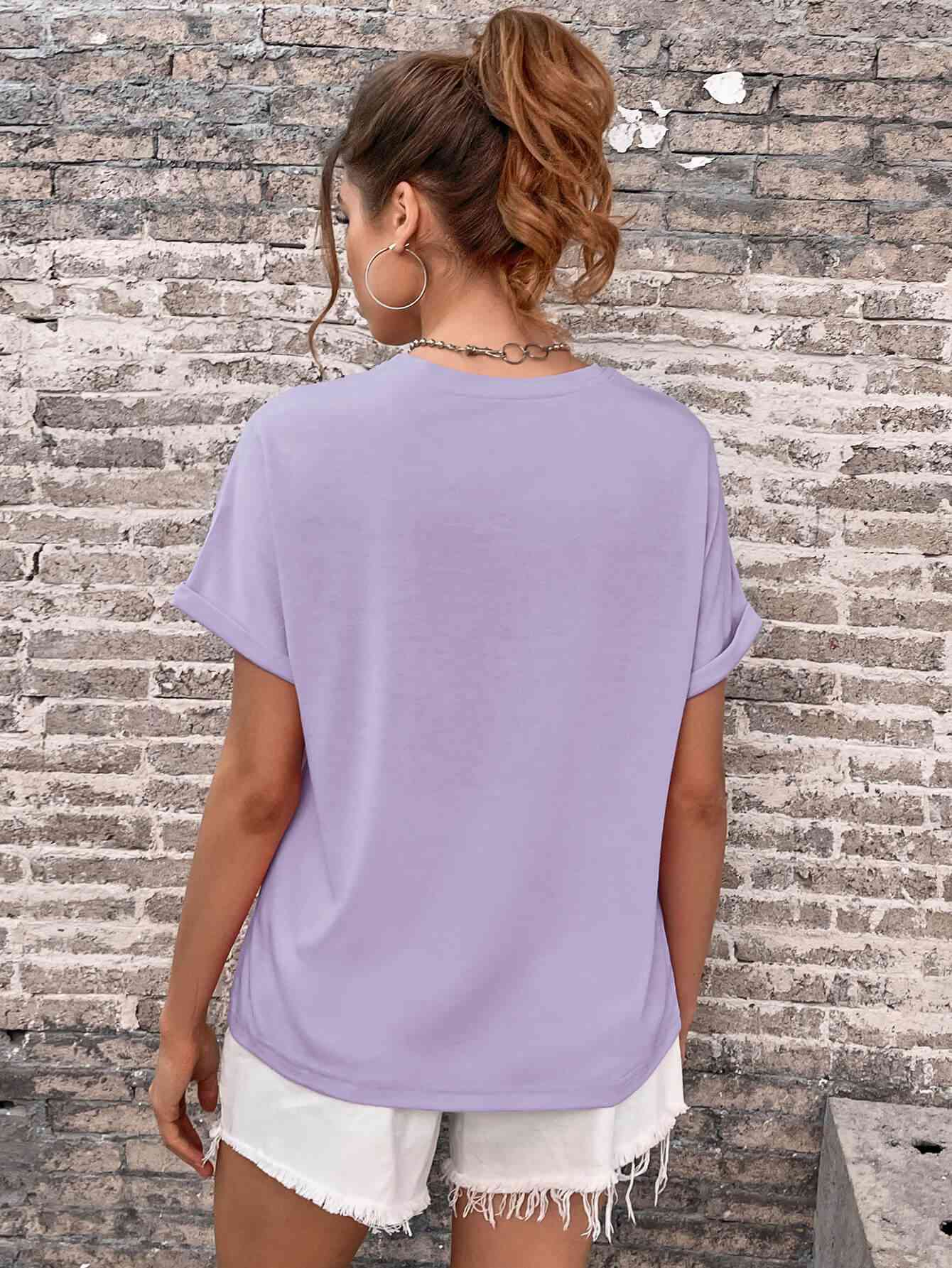 Round Neck Cuffed Sleeve T-Shirt - In Style Chics Boutique LLC