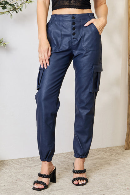 Kancan High Waist Faux Leather Cargo Joggers - In Style Chics Boutique LLC