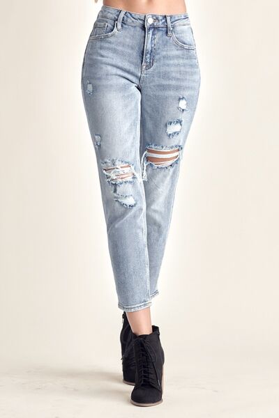 RISEN Distressed Slim Cropped Jeans - In Style Chics Boutique LLC