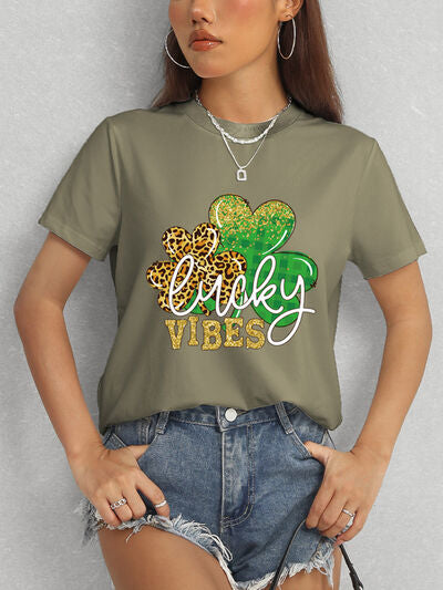 LUCKY VIBES Round Neck Short Sleeve T-Shirt - In Style Chics Boutique LLC