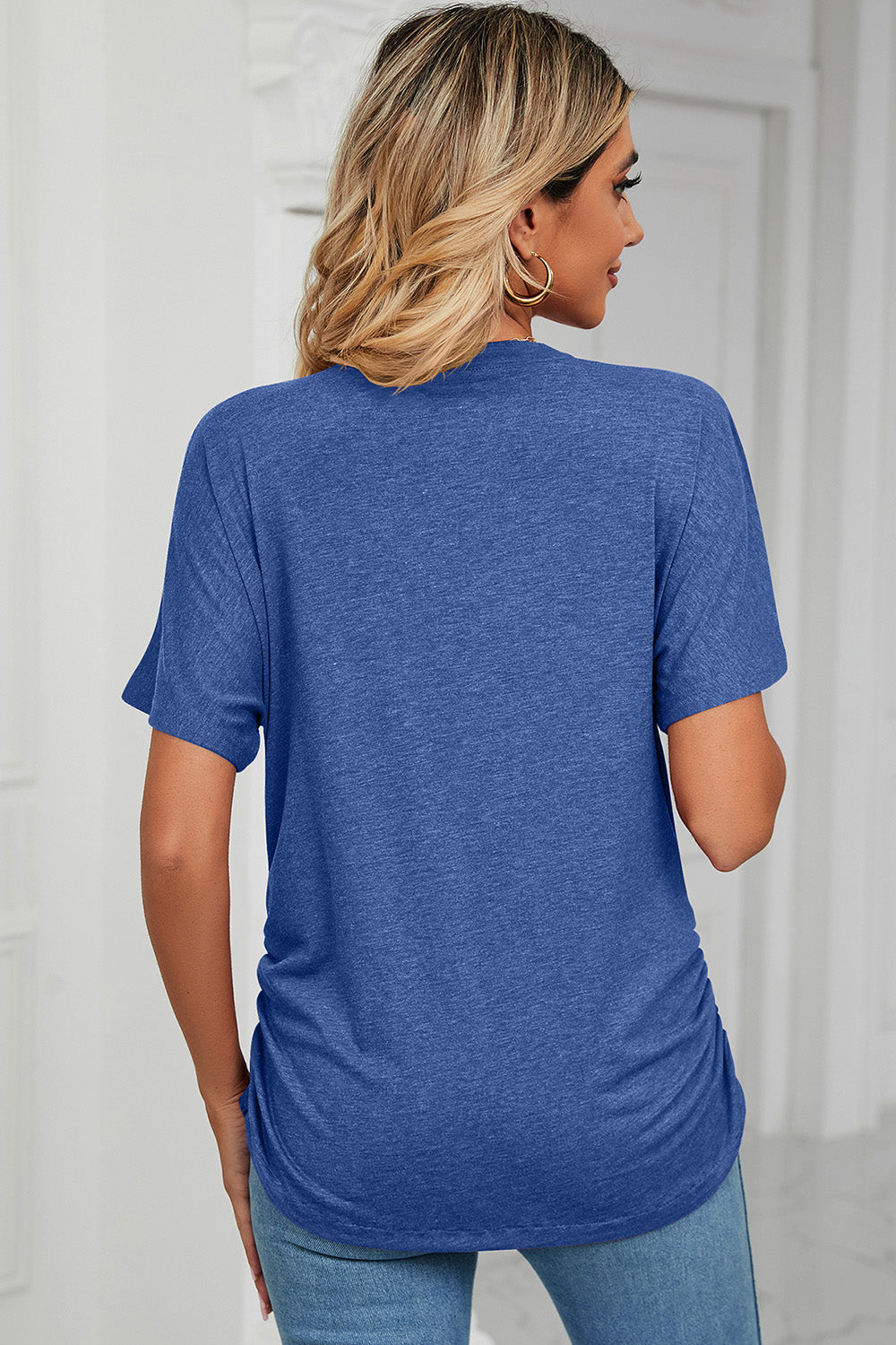 Ruched V-Neck Short Sleeve T-Shirt More Colors! - In Style Chics Boutique LLC