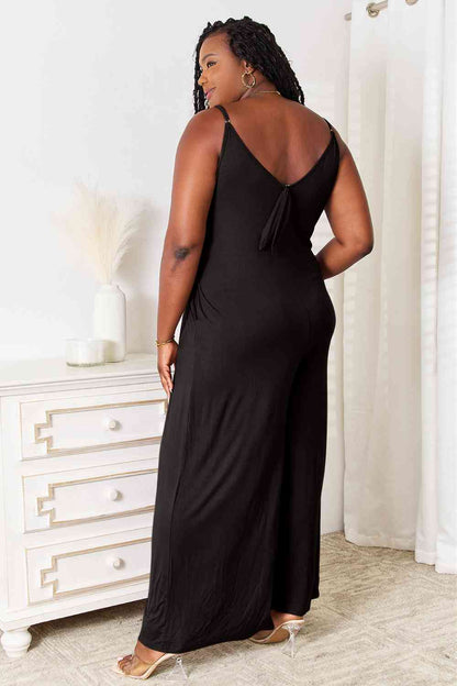 Double Take Full Size Soft Rayon Spaghetti Strap Tied Wide Leg Jumpsuit - More Colors! - In Style Chics Boutique LLC