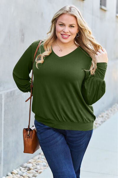 Basic Bae Full Size V-Neck Lantern Sleeve Blouse - More Colors! - In Style Chics Boutique LLC