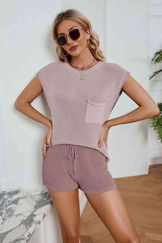 Ribbed Round Neck Pocket Knit Top and Shorts Set - More Colors! - In Style Chics Boutique LLC