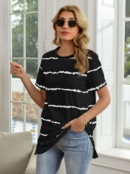 Striped Round Neck Short Sleeve T-Shirt- More Colors! - In Style Chics Boutique LLC