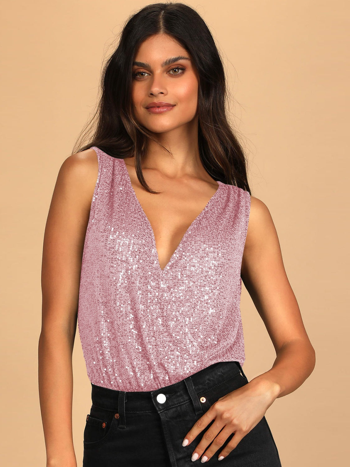 Sequin Surplice Sleeveless Bodysuit More Colors! - In Style Chics Boutique LLC