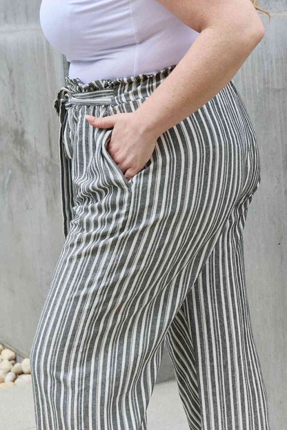 Heimish Find Your Path Full Size Paperbag Waist Striped Culotte Pants - In Style Chics Boutique LLC