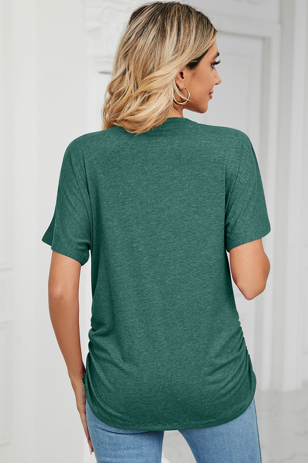 Ruched V-Neck Short Sleeve T-Shirt More Colors! - In Style Chics Boutique LLC