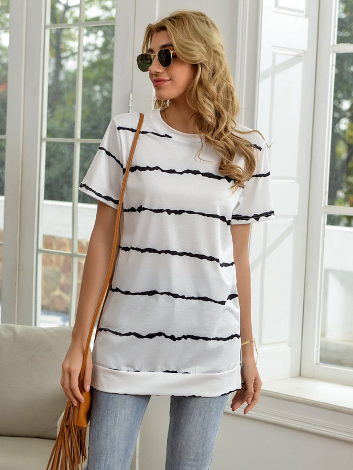 Striped Round Neck Short Sleeve T-Shirt- More Colors! - In Style Chics Boutique LLC