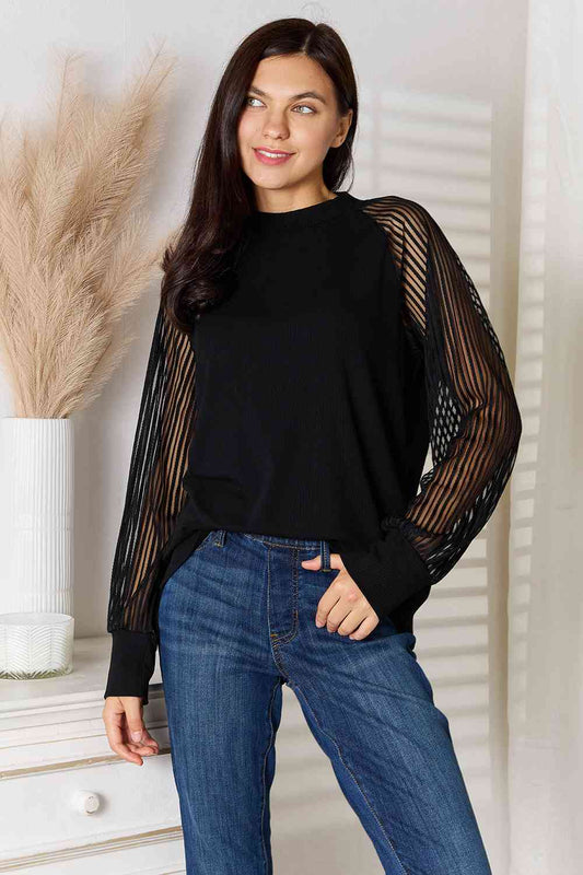 Double Take Round Neck Raglan Sleeve Blouse - In Style Chics Boutique LLC