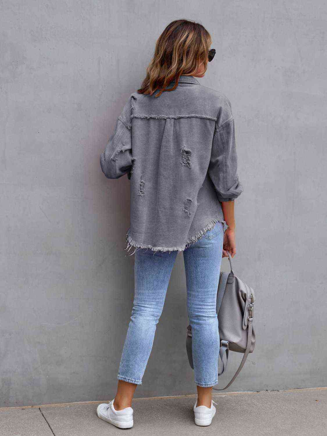 Distressed Drop Shoulder Denim Jacket - More Colors! - In Style Chics Boutique LLC