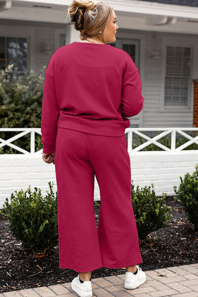 Double Take Full Size Textured Long Sleeve Top and Drawstring Pants Set - More Colors! - In Style Chics Boutique LLC