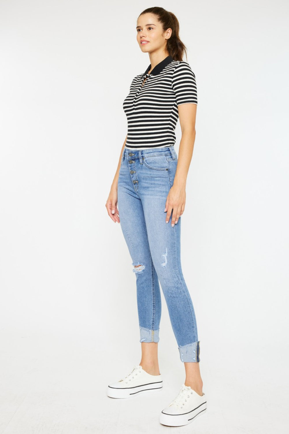 Kancan Distressed Cat's Whiskers Button Fly Jeans - In Style Chics Boutique LLC