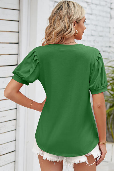 Notched Ruched Short Sleeve T-Shirt - In Style Chics Boutique LLC