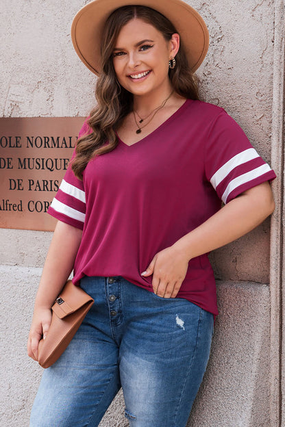 Plus Size Striped V-Neck Tee Shirt More Colors! - In Style Chics Boutique LLC