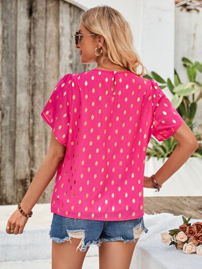 Printed Round Neck Petal Sleeve Blouse - More Colors! - In Style Chics Boutique LLC