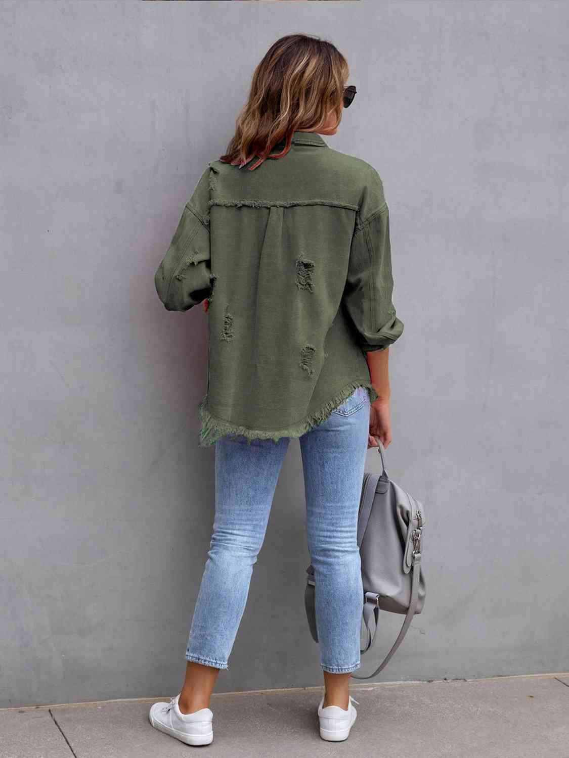 Distressed Drop Shoulder Denim Jacket - More Colors! - In Style Chics Boutique LLC