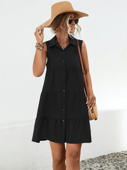 Button Up Sleeveless Mini Dress Black or Navy - In Style Chics Boutique LLC