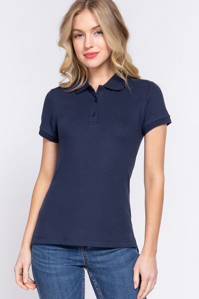 ACTIVE BASIC Full Size Classic Short Sleeve Polo Top - In Style Chics Boutique LLC