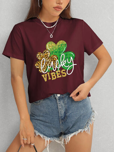 LUCKY VIBES Round Neck Short Sleeve T-Shirt - In Style Chics Boutique LLC