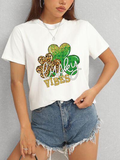 LUCKY VIBES Round Neck Short Sleeve T-Shirt - In Style Chics Boutique LLC