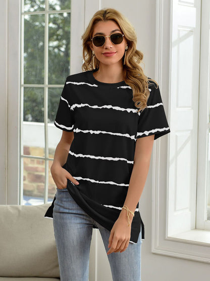 Striped Round Neck Short Sleeve T-Shirt- More Colors! - In Style Chics Boutique LLC