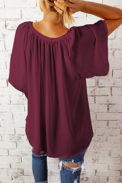 Gathered Detail Notched Neck Flutter Sleeve Top - More Colors! - In Style Chics Boutique LLC