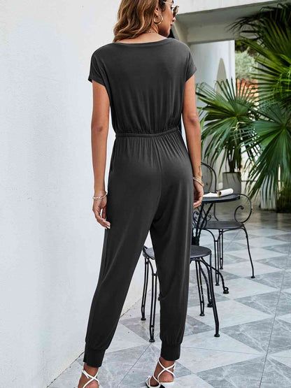 Drawstring Waist Short Sleeve Jogger Jumpsuit - More Colors! - In Style Chics Boutique LLC