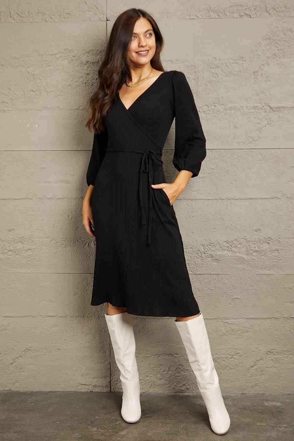 Culture Code Full Size Surplice Flare Ruching Dress - In Style Chics Boutique LLC