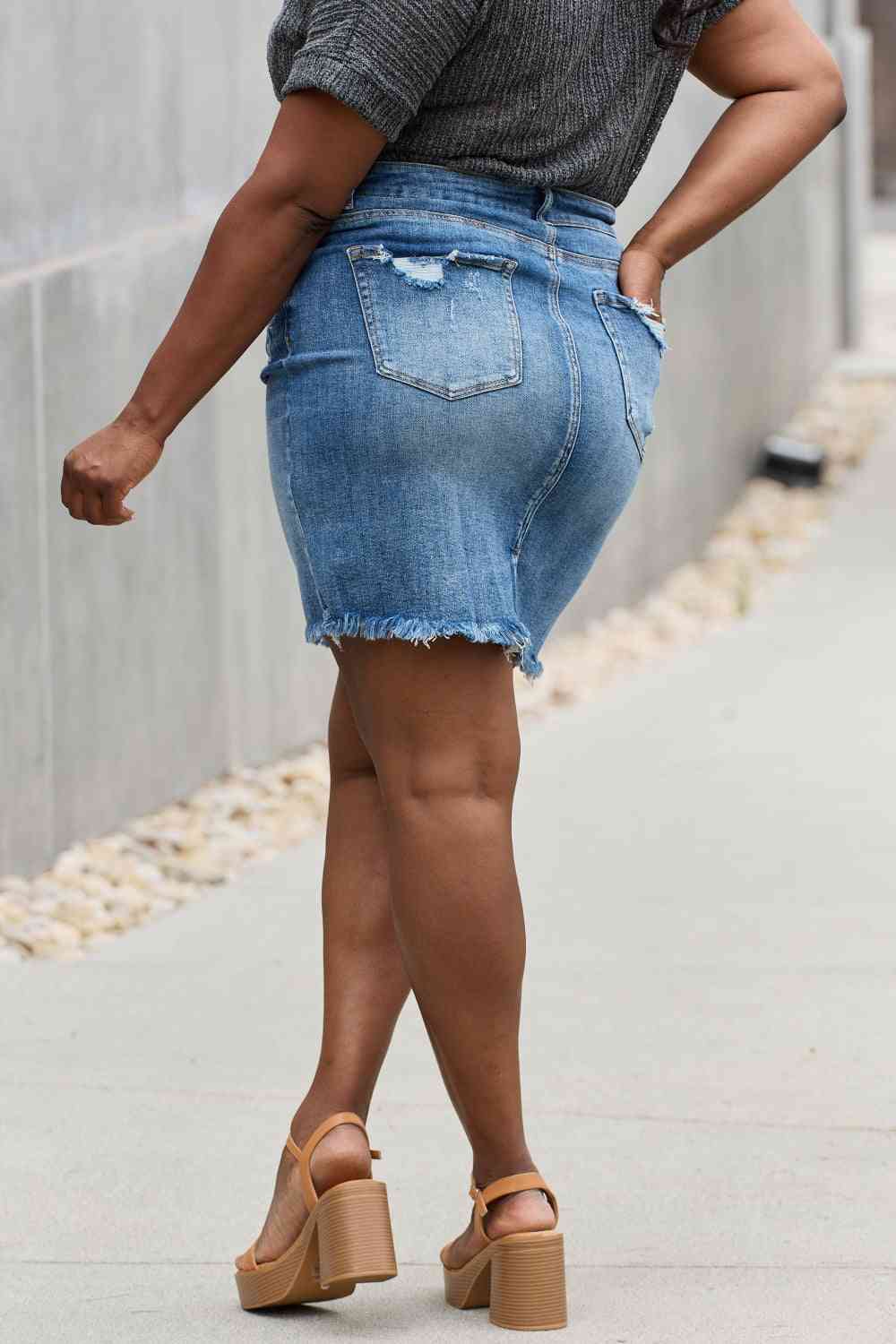 RISEN Amelia Full Size Denim Mini Skirt - In Style Chics Boutique LLC