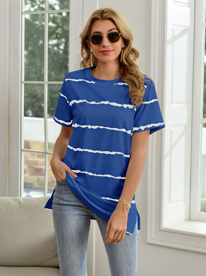 Striped Round Neck Short Sleeve T-Shirt- More Colors! - In Style Chics Boutique LLC