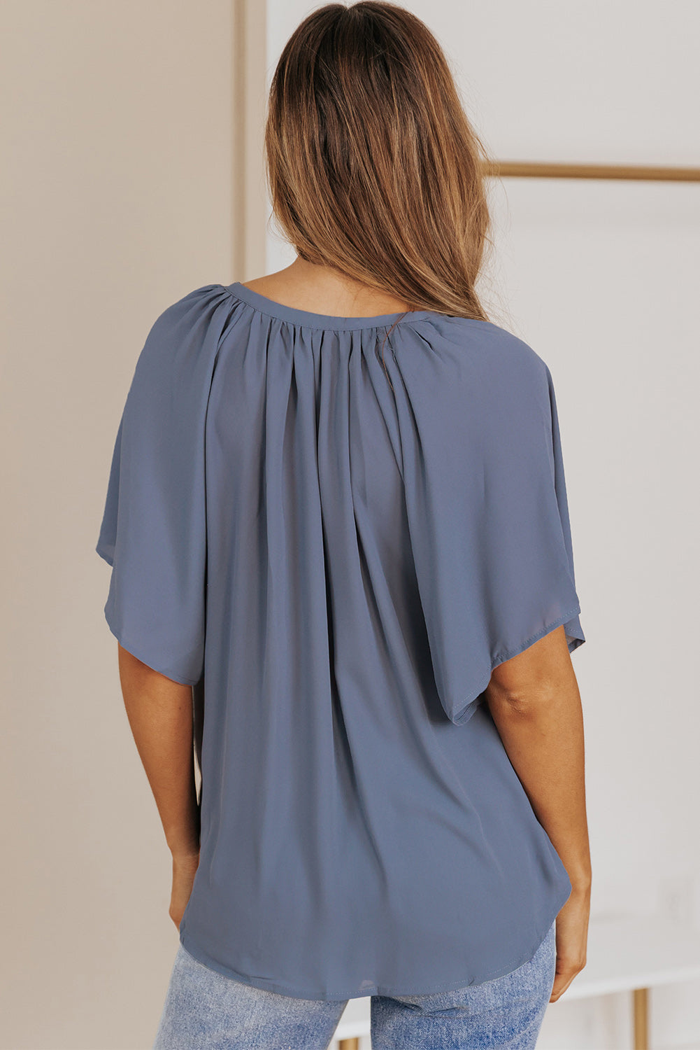 Gathered Detail Notched Neck Flutter Sleeve Top - More Colors! - In Style Chics Boutique LLC