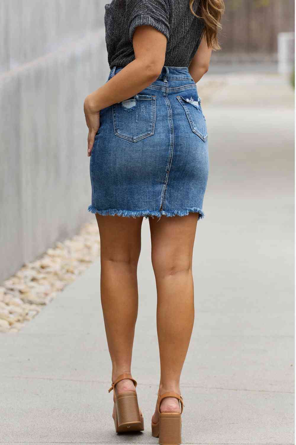 RISEN Amelia Full Size Denim Mini Skirt - In Style Chics Boutique LLC